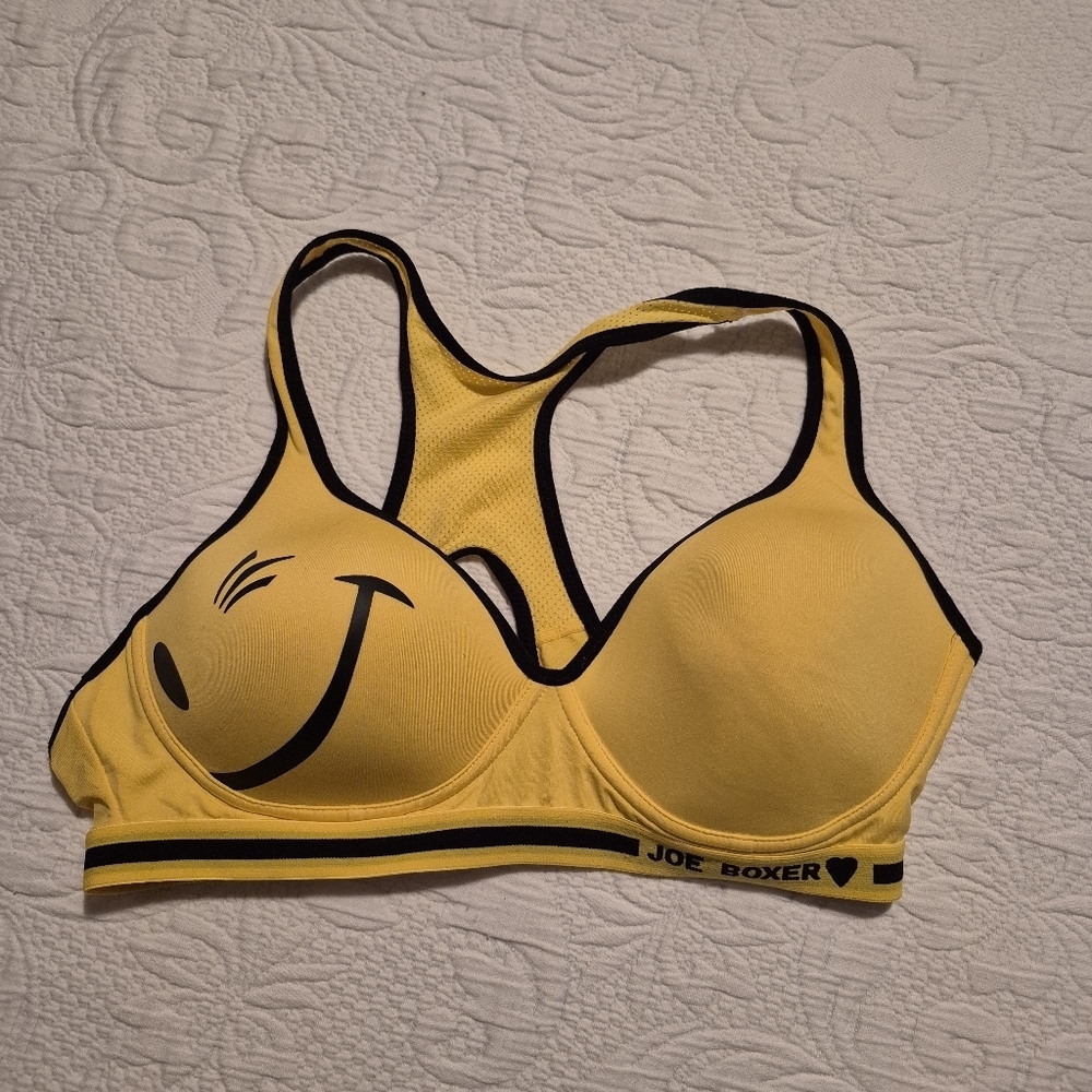 Joe Boxer women's 40D yellow with black trim padded "Winky" sports bra EUC